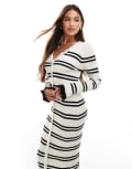 [YAS] YAS long sleeve knitted dress in white and black stripe S White w Black Stripe