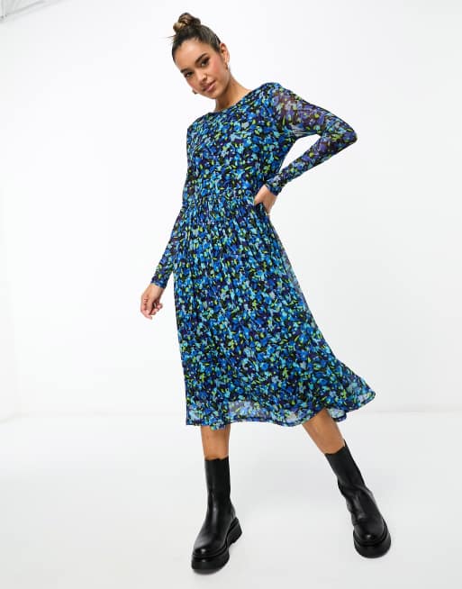 Ditsy Floral Long Sleeve Mesh Dress