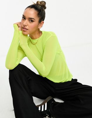 Y.A.S long sleeve mesh top in lime green - ASOS Price Checker