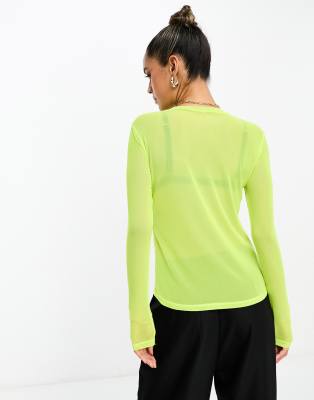 Y.A.S long sleeve mesh top in lime green