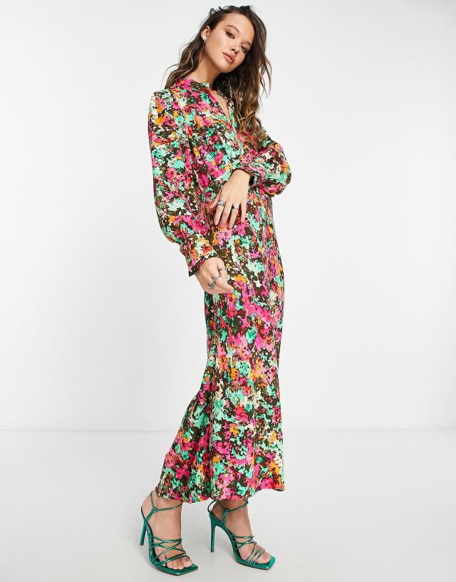 Y.A.S - YAS long sleeve midi dress in florals - MULTI