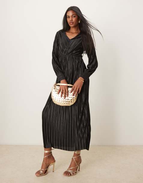 YAS long sleeve plisse dress in black - view 1