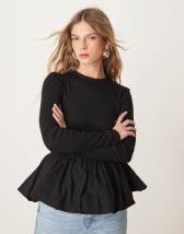 ASOS DESIGN waisted peplum top with flare sleeves in black