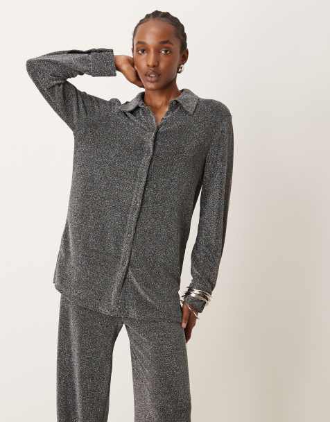 YAS long sleeve shirt in black glitter - part of a set - view 1