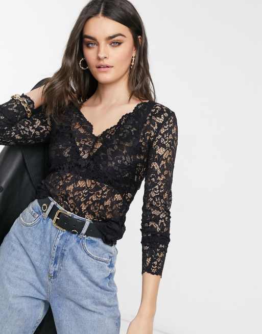 Y.A.S long sleeve top in black lace