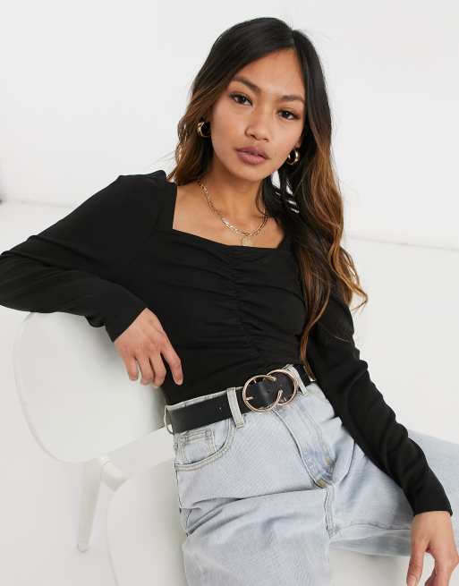 black long sleeve sweetheart top