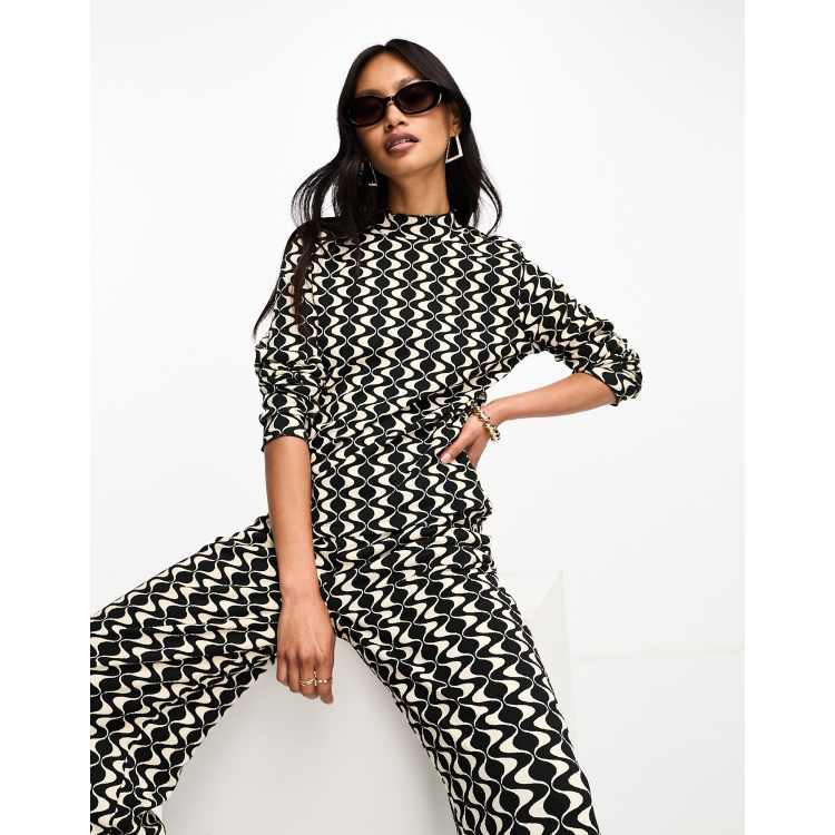 Y.A.S long sleeved high neck top in wave mono print - part of a