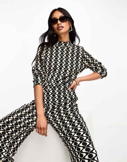 Y.A.S long sleeved high neck top in wave mono print (part of a set)