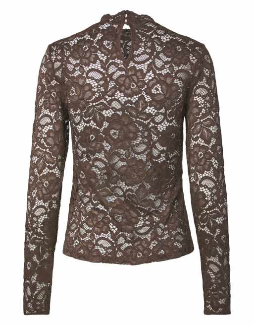 YAS Long sleeved top in chocolate brown, 7 of 7