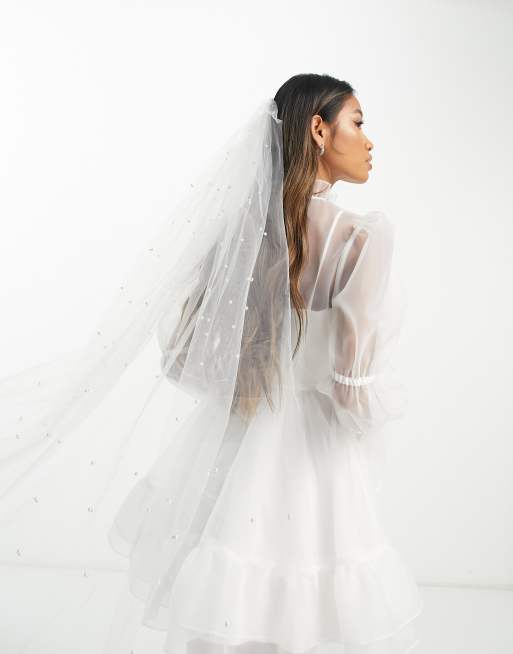 Y.A.S. - Long voile de mariée orné de perles - Blanc, 4 de 4