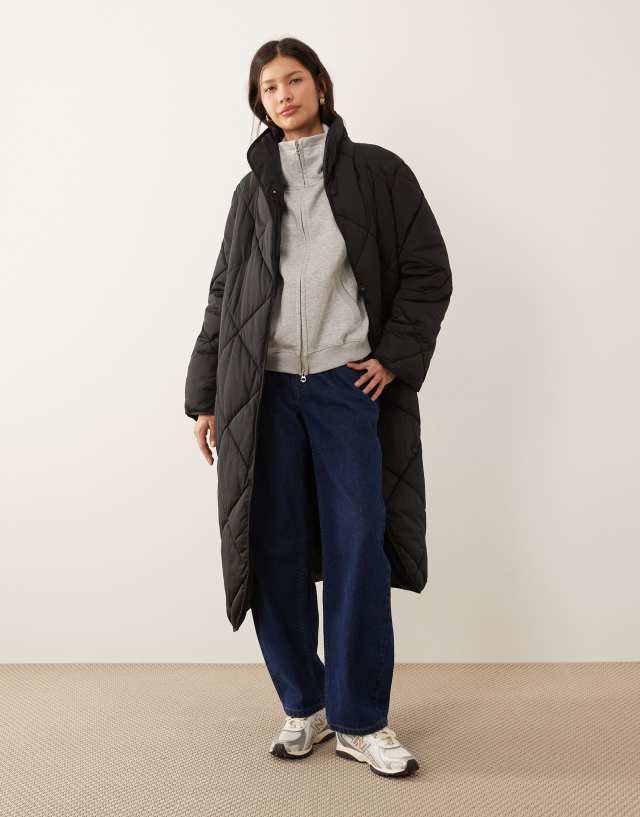 ジャケット・アウター yassho YAS longline diamond quilted jacket in black | ASOS