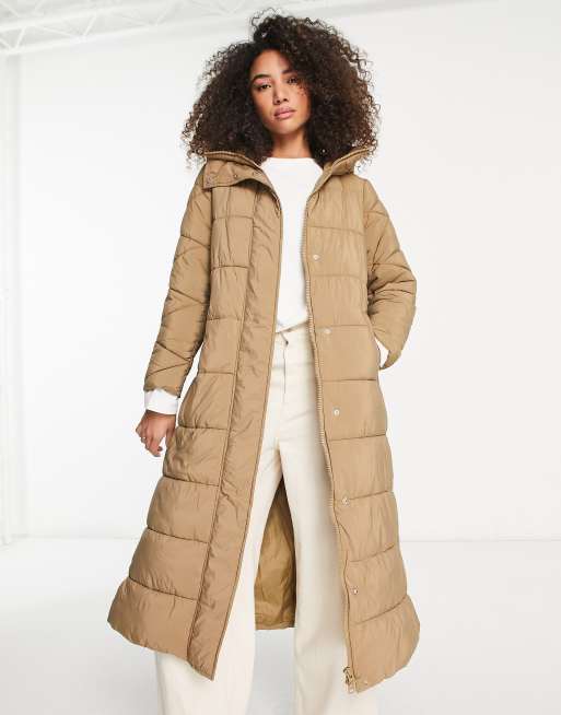 Y.A.S longline padded coat in beige