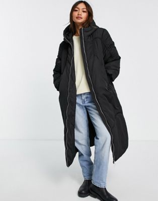 Y.A.S longline padded coat in black