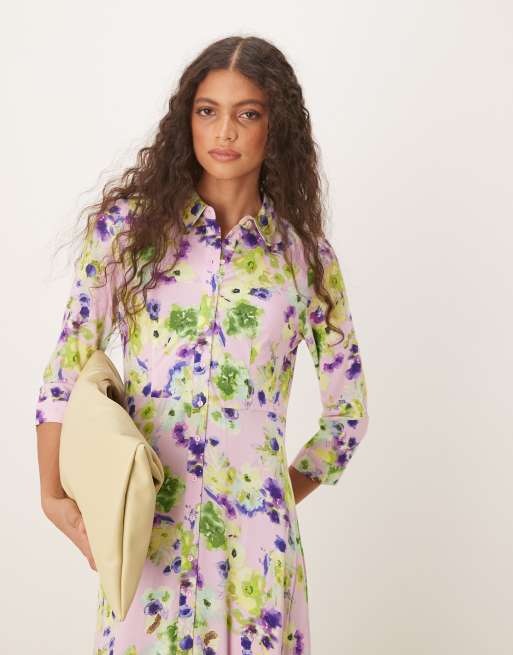 YAS - Lys syrenfarvet maxi-skjortekjole med blomsterprint, 2 af 4
