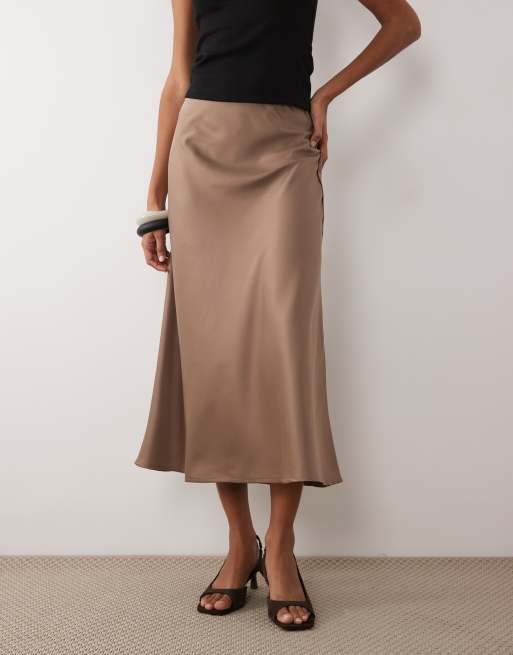 YAS - Lysebrun midinederdel i satin, 5 af 5