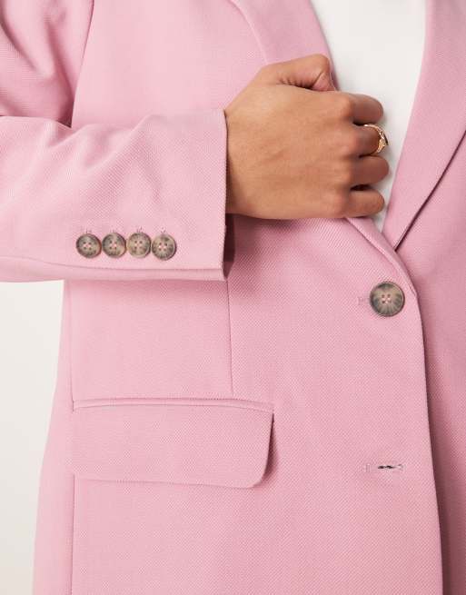 YAS - Lyserød oversized blazer med skildpaddemønstrede knapper - Del af sæt, 3 af 4