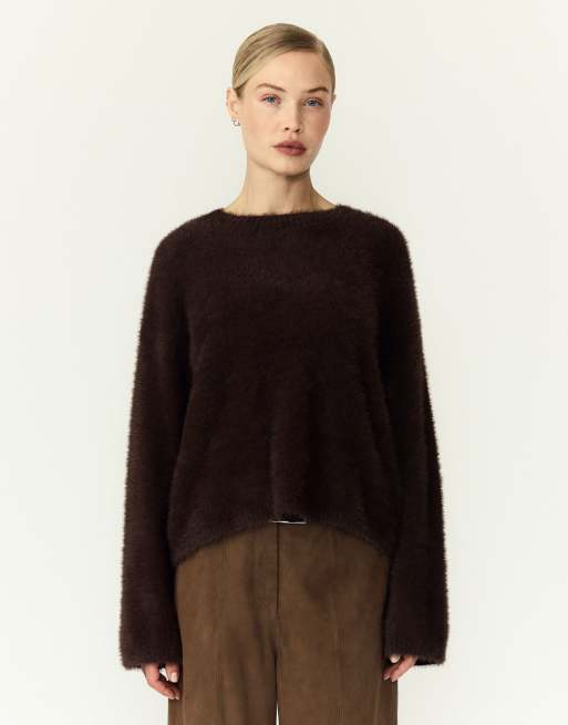 YAS maglione lavorato a maglia color marrone caffè, 1 di 7