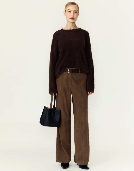 YAS Malli oversized striktrøje med rund hals i brun, 5 af 7