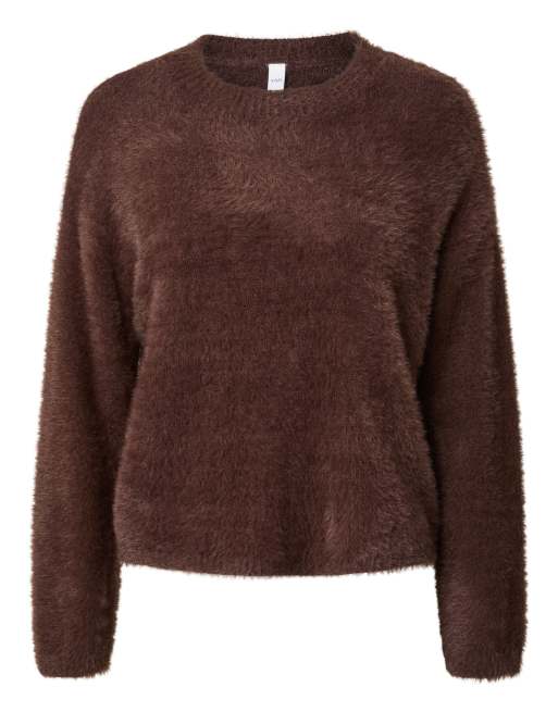 YAS Malli oversized tröja med rund halsringning stickad i brun, 6 av 7