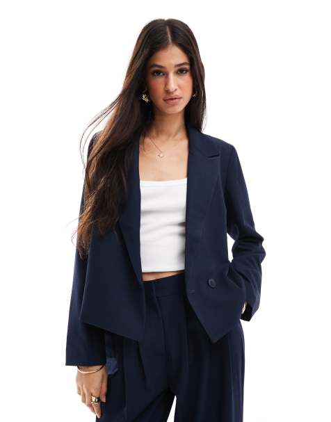YAS - Marineblå skræddersyet crop-blazer - Del af sæt - view 1