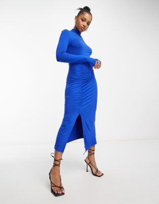 Y.A.S matilda turtle neck long sleeve midi dress in blue - ASOS Price Checker