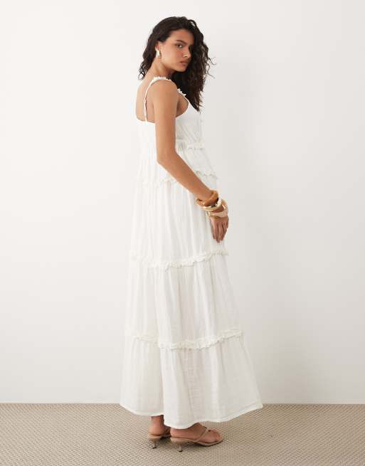 YAS - Maxi cami-jurk met stroken en ruches in wit, 4 van 4