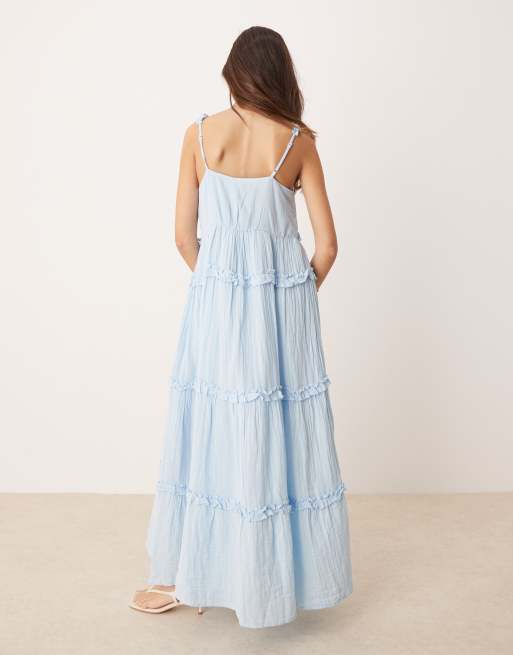 YAS - Maxi cami-jurk met stroken en ruches in zachtblauw, 4 van 4