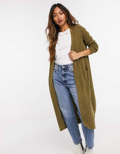 Y.A.S maxi cardigan in khaki | ASOS