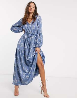 blue floral maxi dress with sleeves