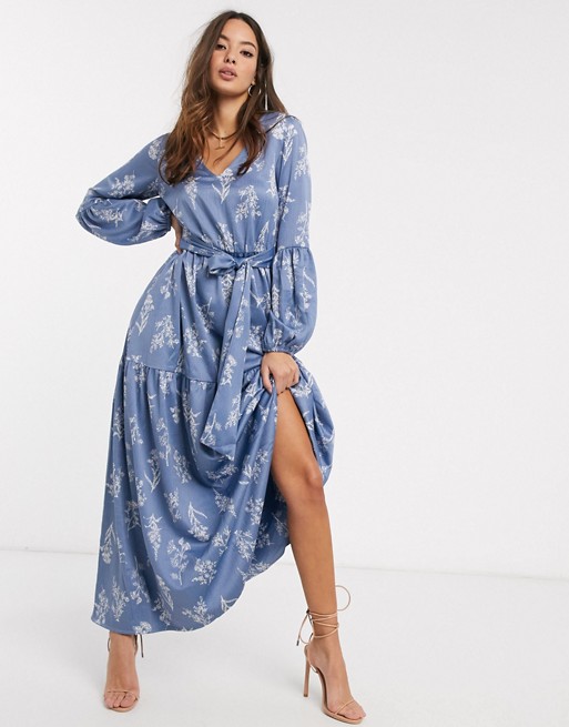 Y.A.S maxi dress with balloon sleeves in blue floral