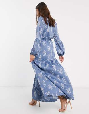 blue floral maxi dress with sleeves