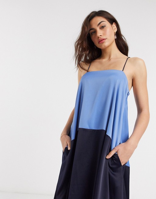 Y.A.S maxi dress with cami straps in blue colour block