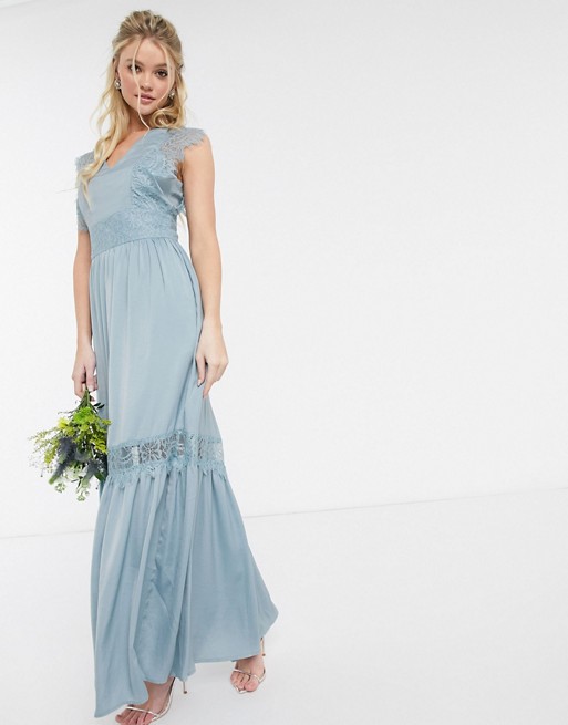 Y.A.S maxi dress with lace detail in blue