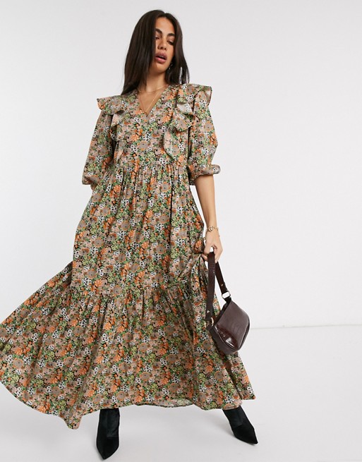 Y.A.S maxi dress with ruffle detail in ditsy floral