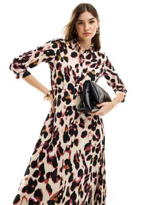 Y. A.S - Maxi-Hemdblusenkleid mit Leopardenmuster-Bunt
