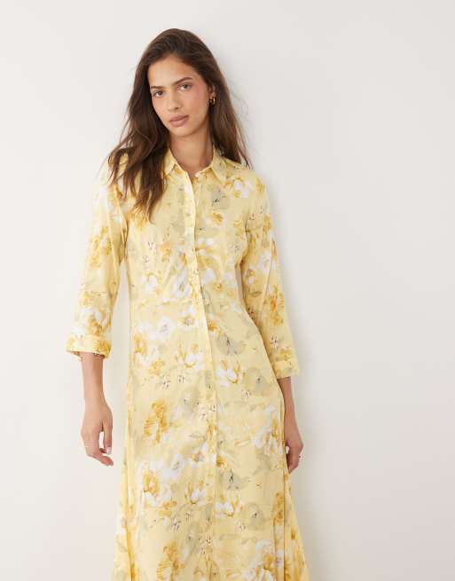 Y.A.S – Maxi-Hemdkleid in Gelb mit Blumenmuster, 4 von 4