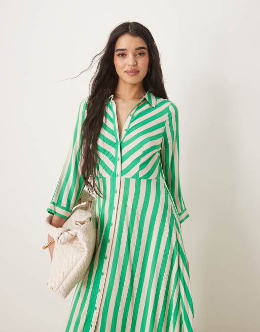 YAS – Maxi-Hemdkleid in Grün und Weiß gestreift, 3 von 4