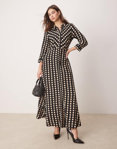 YAS – Maxi-Hemdkleid in Schwarz-Weiß gepunktet - view 1