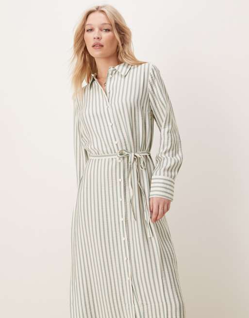 YAS – Maxi-Hemdkleid mit Taillenband und Streifen in Grün und Creme, 3 von 4