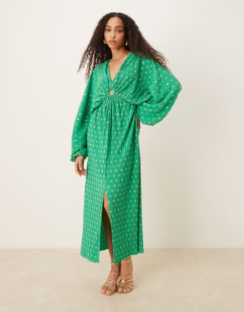 YAS - Maxi jurk met blousonmouwen in groen - view 1