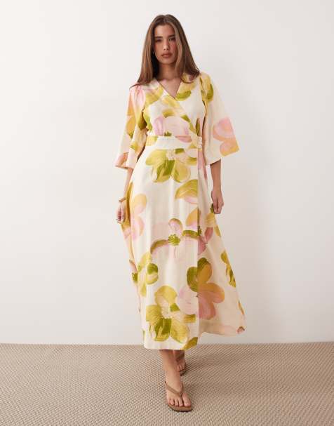 YAS - Maxi jurk met overslag en ruches aan de mouwen in pastelkleurige bloemenprint - view 1