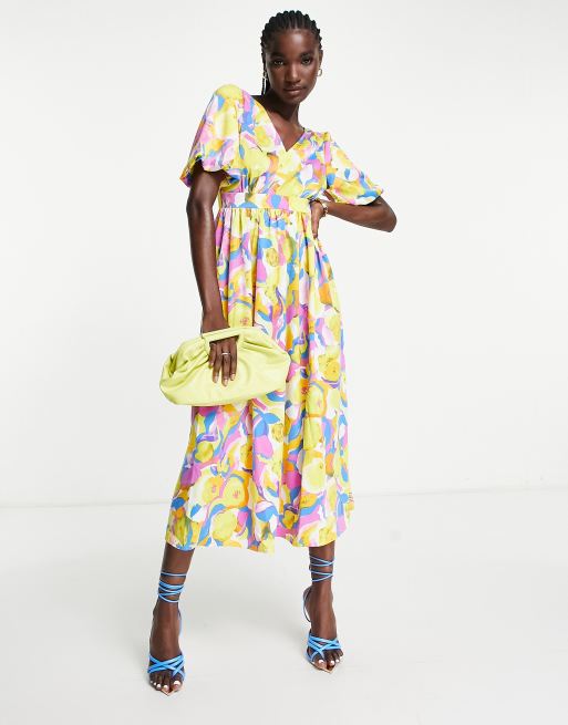 Y.A.S Maxi jurk met pofmouwen in felle bloemen ASOS