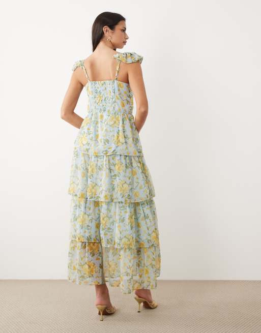 YAS - Maxi jurk van chiffon met fladdermouwen, stroken en zachte bloemenprint, 2 van 4