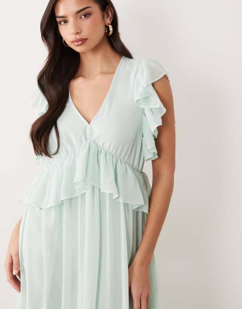 YAS - Maxi jurk van chiffon met ruches in saliegroen - view 1
