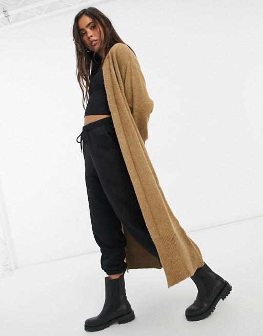 Y.A.S maxi knitted cardigan in beige