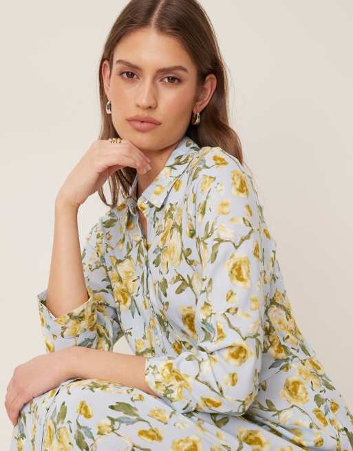 YAS - Maxi overhemdjurk in gele bloemenprint, 2 van 4