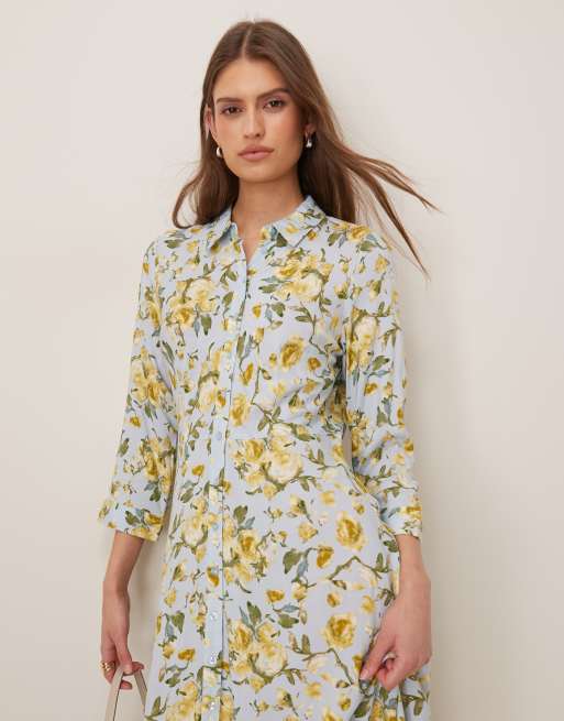 YAS - Maxi overhemdjurk in gele bloemenprint, 3 van 4