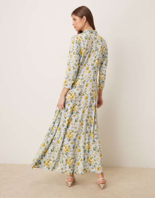 YAS - Maxi overhemdjurk in gele bloemenprint, 4 van 4