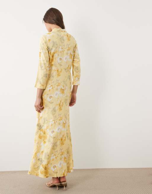 YAS - Maxi overhemdjurk in gele bloemenprint, 2 van 4