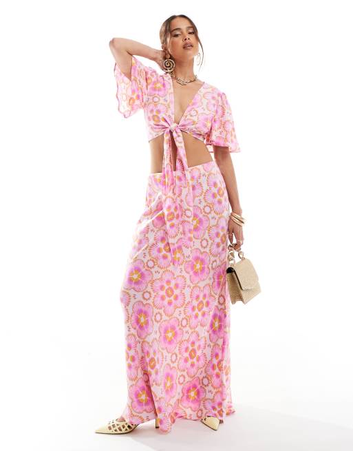 YAS - Maxi rok in roze bloemenprint, deel van co-ord set